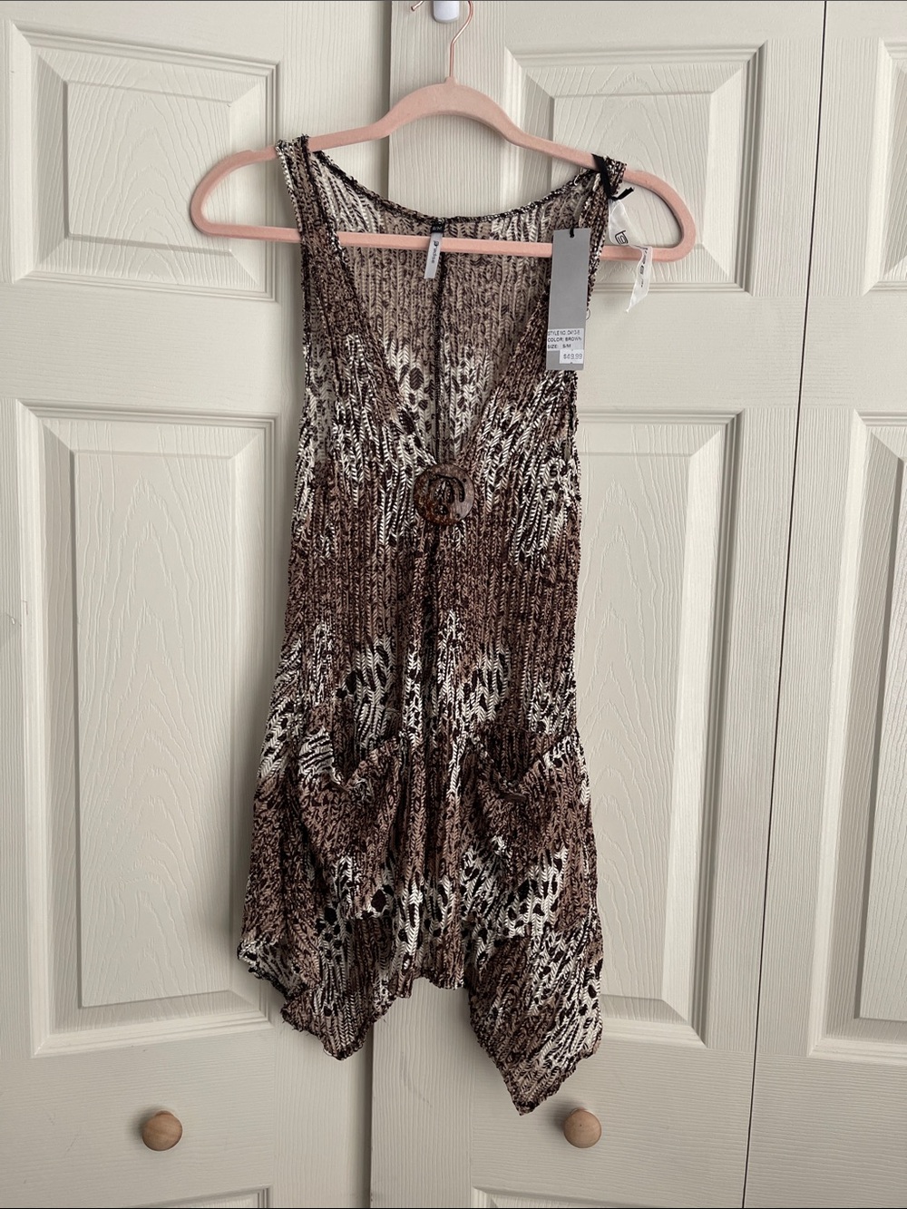 Paradise USA Brown & Cream Animal-Print Sleeveless Tunic with Ring Accent. #0380